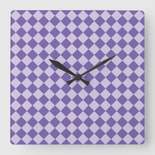Purple Chequered Diamond Pattern Square Wall Clock