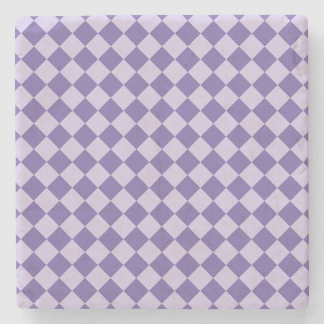 Purple Chequered Diamond Pattern Stone Coaster (Front)