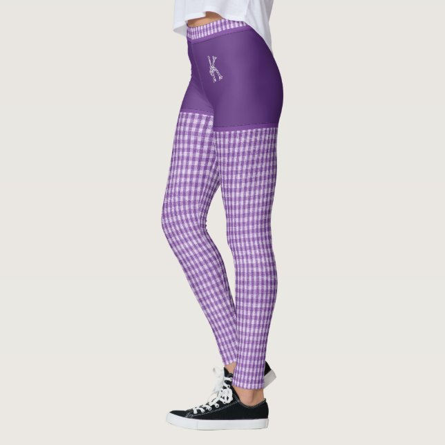 Purple Chequered Fabric Print Initial Personalised Leggings (Left)