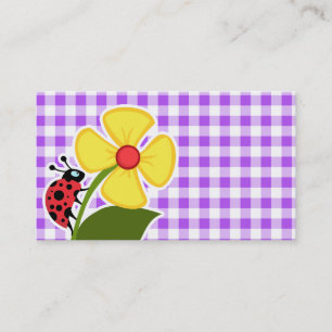 Purple Chequered Gingham; Ladybug Business Card