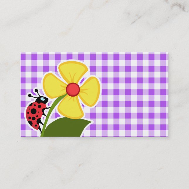 Purple Chequered Gingham; Ladybug Business Card (Front)