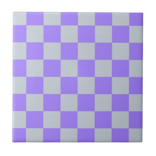 Purple Chequered Gingham Pattern Ceramic Tile
