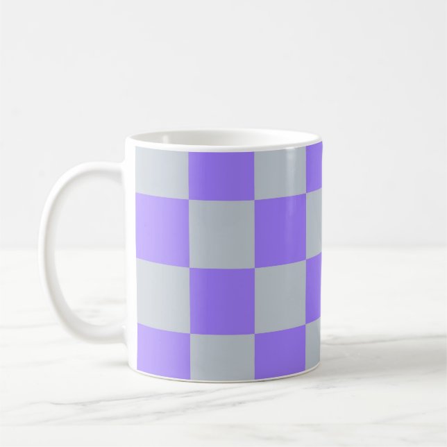 Purple Chequered Gingham Pattern Coffee Mug (Left)