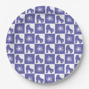 Purple Chequered Roller Skate Paper Plate