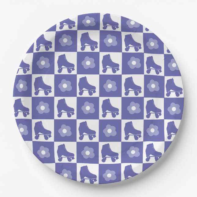 Purple Chequered Roller Skate Paper Plate (Front)
