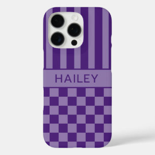Purple Chequered Striped Personalised iPhone 16 Pro Case