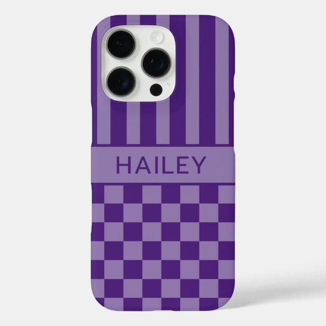 Purple Chequered Striped Personalised Case-Mate iPhone Case (Back)
