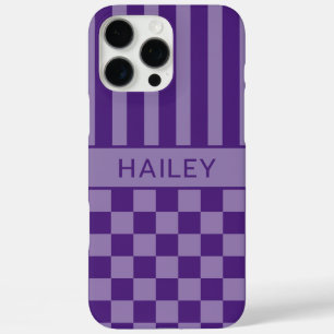 Purple Chequered Striped Personalised iPhone 16 Pro Max Case