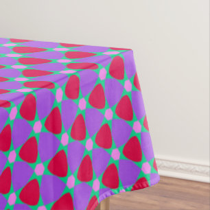 Purple, Cherry and Green Flower Tile Tablecloth