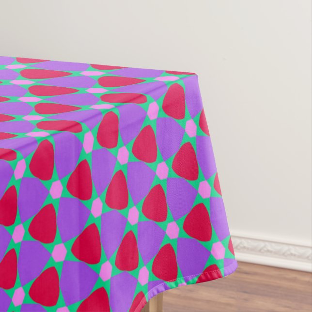 Purple, Cherry and Green Flower Tile Tablecloth (In Situ)