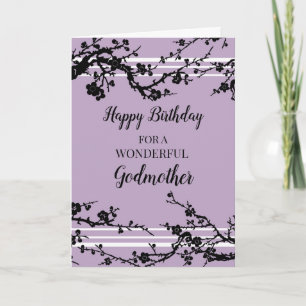 Purple Cherry Blossoms Godmother Birthday Card