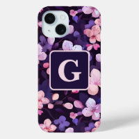 Purple cherry blossoms personalised monogram