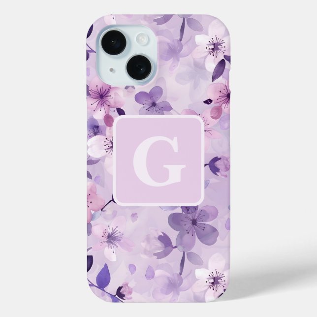 Purple cherry blossoms personalised monogram  Case-Mate iPhone case (Back)
