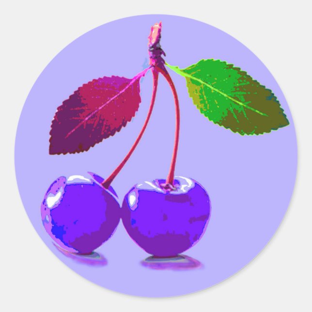 Purple Cherry Pop Art Classic Round Sticker (Front)