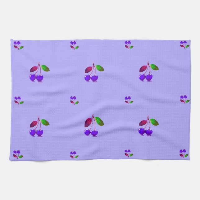 Purple Cherry Pop Art Tea Towel (Horizontal)