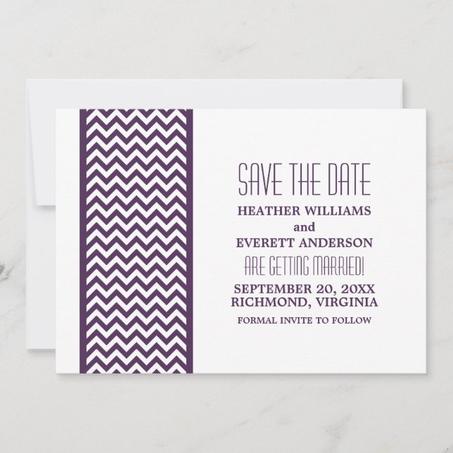 Purple Chevron Border Save the Date Invite (Front)