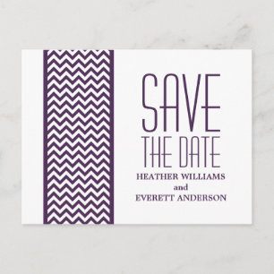 Purple Chevron Border Save the Date Postcard