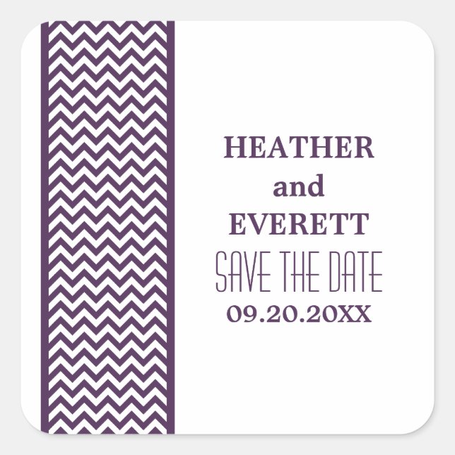 Purple Chevron Border Save the Date Stickers (Front)