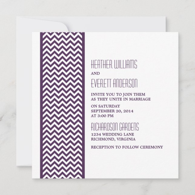 Purple Chevron Border Wedding Invite (Front)