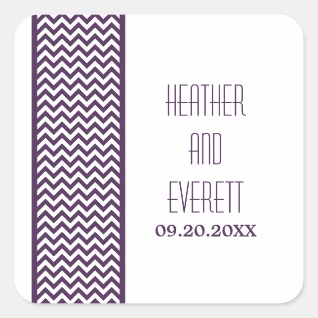Purple Chevron Border Wedding Stickers (Front)