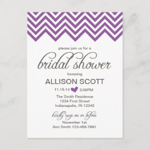 Purple Chevron Bridal Shower Postcard