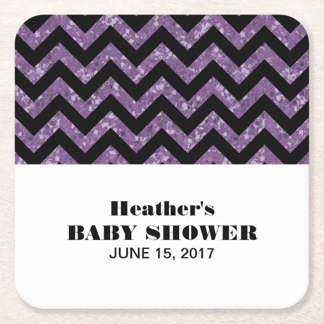 Purple Chevron Glitter Baby Shower Coasters (Front)