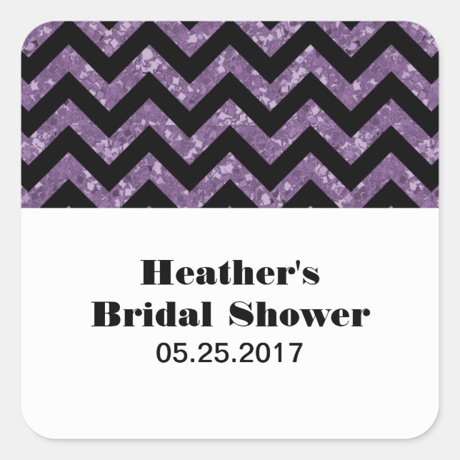 Purple Chevron Glitter Bridal Shower Stickers (Front)