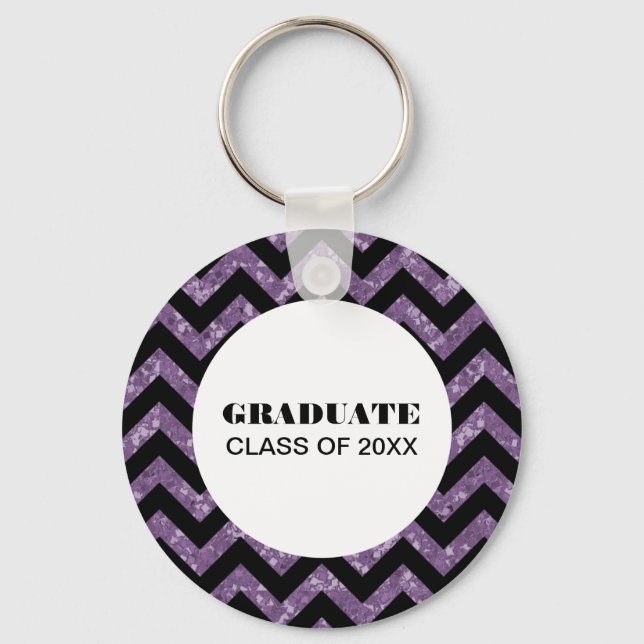 Purple Chevron Glitter Graduation Keychain (Front)