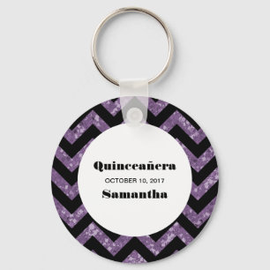 Purple Chevron Glitter Quinceañera Keychain