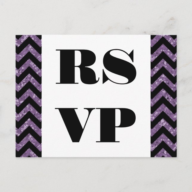 Purple Chevron Glitter RSVP Postcard (Front)