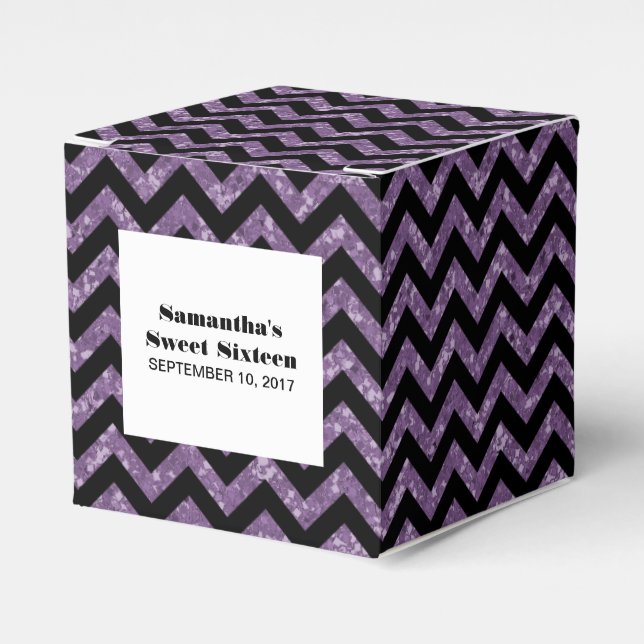 Purple Chevron Glitter Sweet 16 Favour Boxes (Front Side)