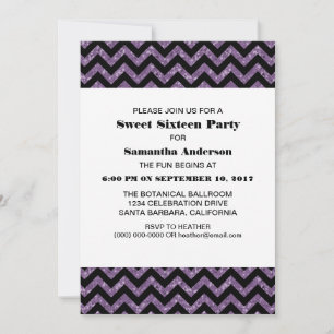 Purple Chevron Glitter Sweet 16 Party Invite