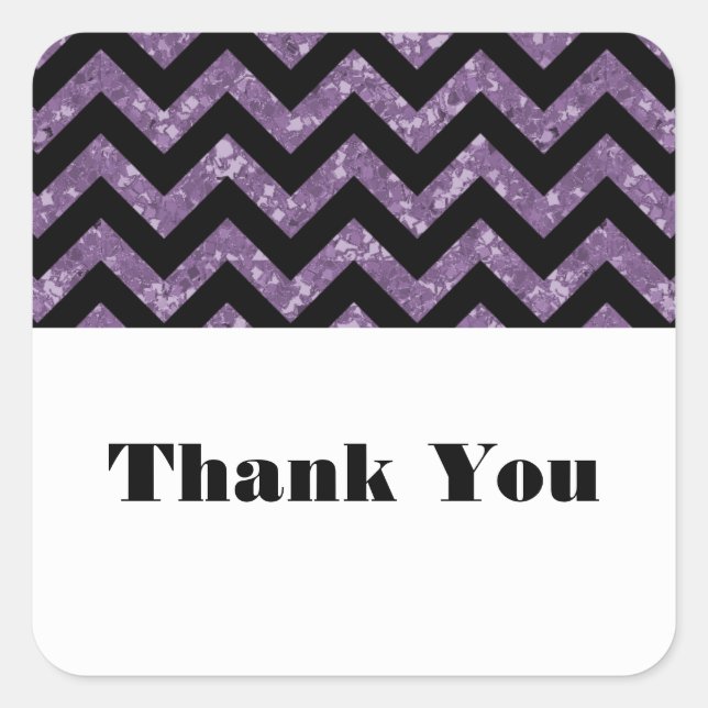 Purple Chevron Glitter Thank You Stickers (Front)