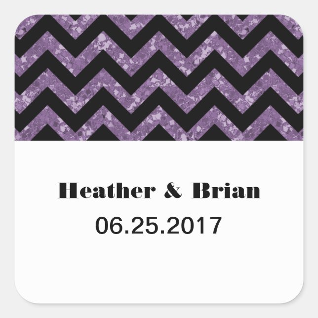 Purple Chevron Glitter Wedding Stickers (Front)