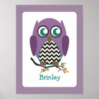 Purple Chevron Owl Nursery Artwork