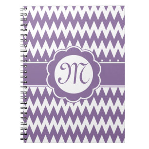 Purple Chevron Pattern & Monogram Flower Notebook