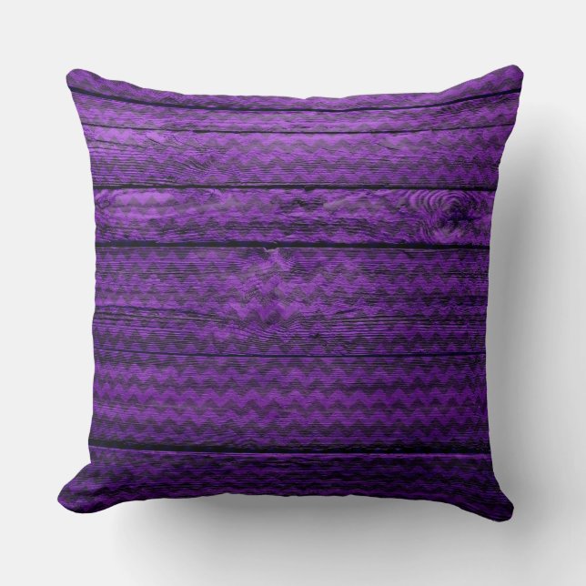 Purple Chevron pattern wood Cushion (Front)