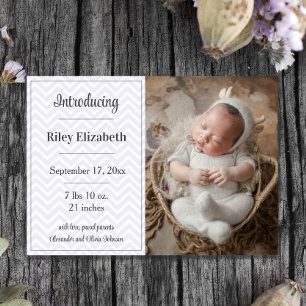 Purple Chevron Photo Birth Announcement