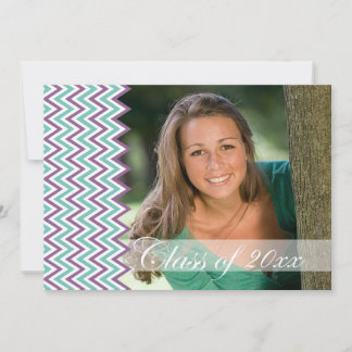 Purple chevron photo graduation party announcement