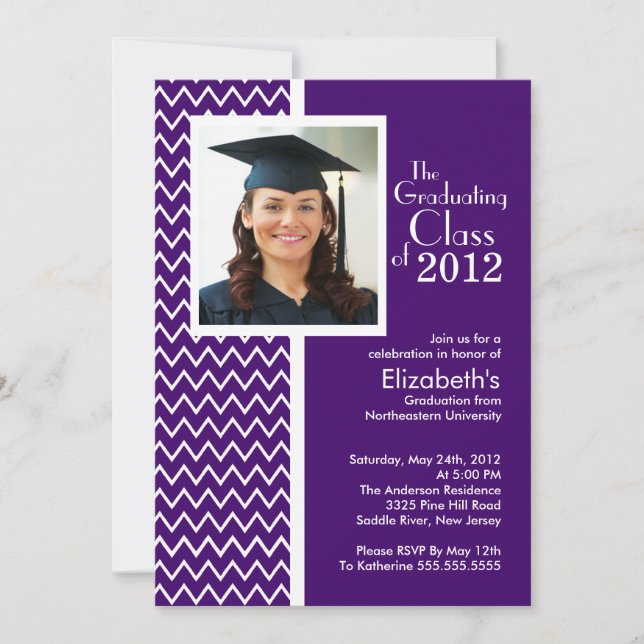 Purple Chevron Photo Graduation Party Invitation (Front)