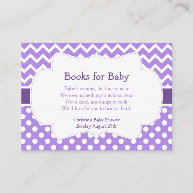 Purple Chevron & Polka Dot Book Request Enclosure Card (Front)