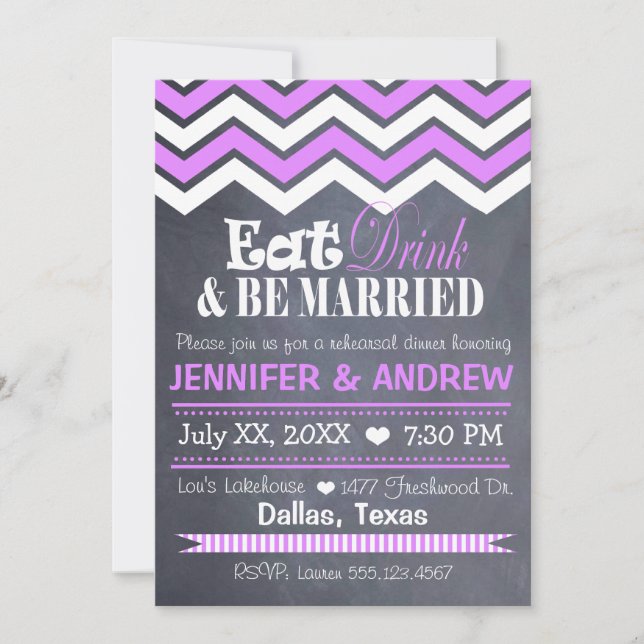 Purple Chevron Rehearsal Invitation (Front)