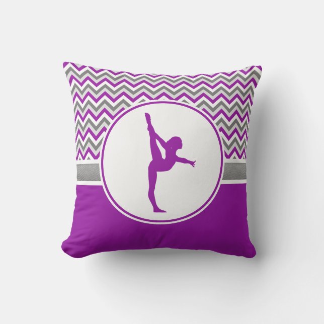 Purple Chevron Stripes Gymnastics w/ Monogram Cushion (Front)