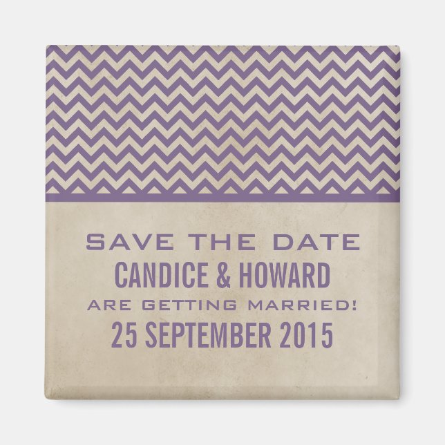 Purple Chic Chevron Save the Date Magnet (Front)