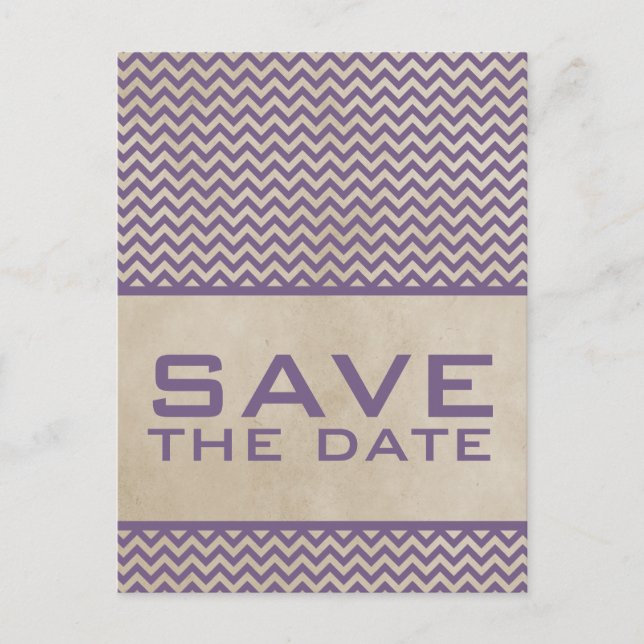 Purple Chic Chevron Save the Date Postcard (Front)
