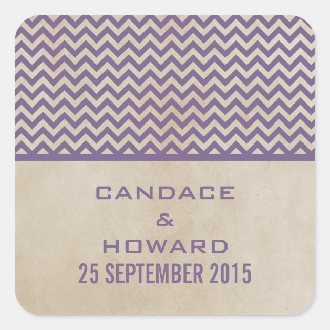 Purple Chic Chevron Wedding Stickers (Front)