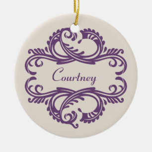 Purple Chic Damask Ornament