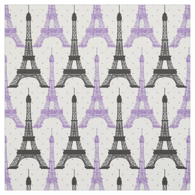 Purple Chic Eiffel Tower Pattern Fabric (Swatch)