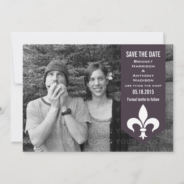 Purple Chic Flourish Banner Save the Date Invite (Front)