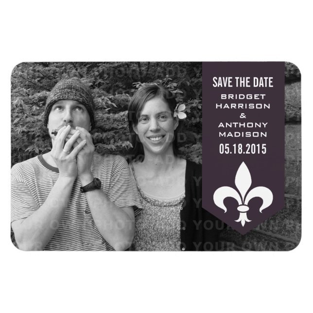 Purple Chic Flourish Banner Save the Date Magnet (Horizontal)